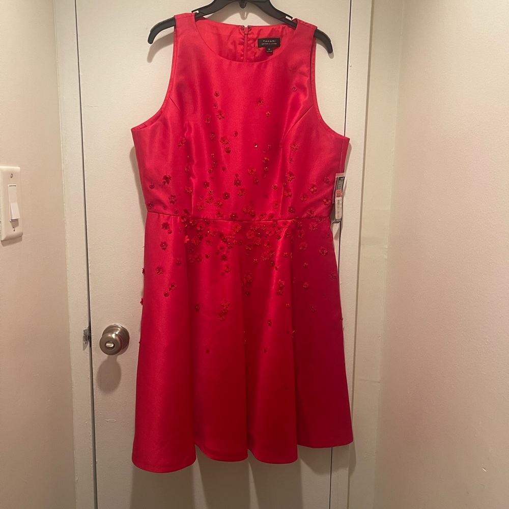 Tahari Red Floral Dress Size 16